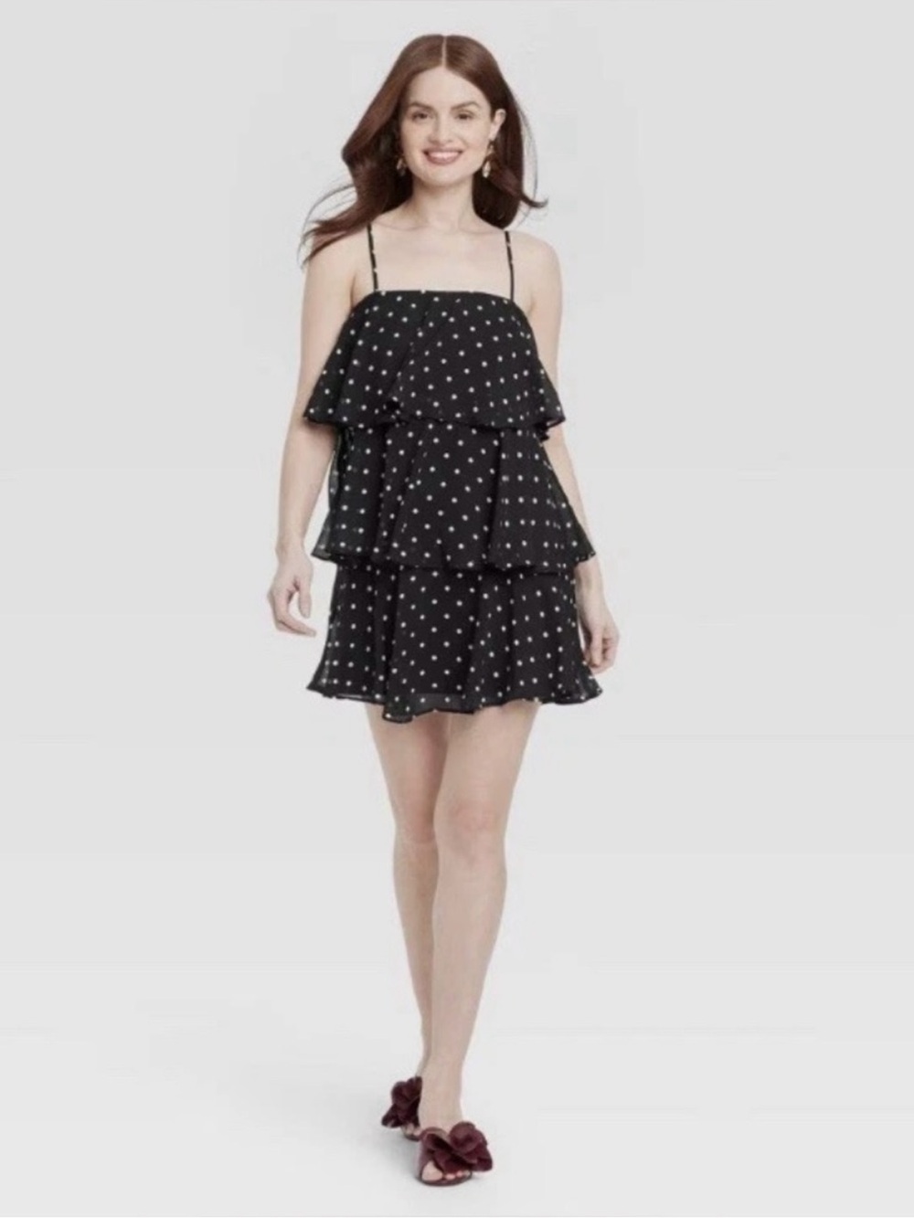 A New Day Black Polka Dot Tiered Spaghetti Strap Dress